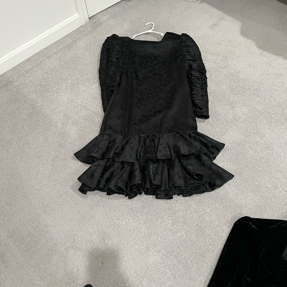 Raul Blanco Black Formal silk Dress with Ruffled Sleeves vintage 1980